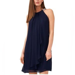 Embellished Halter Dress Navy Blue NWT chiffon sheath dress